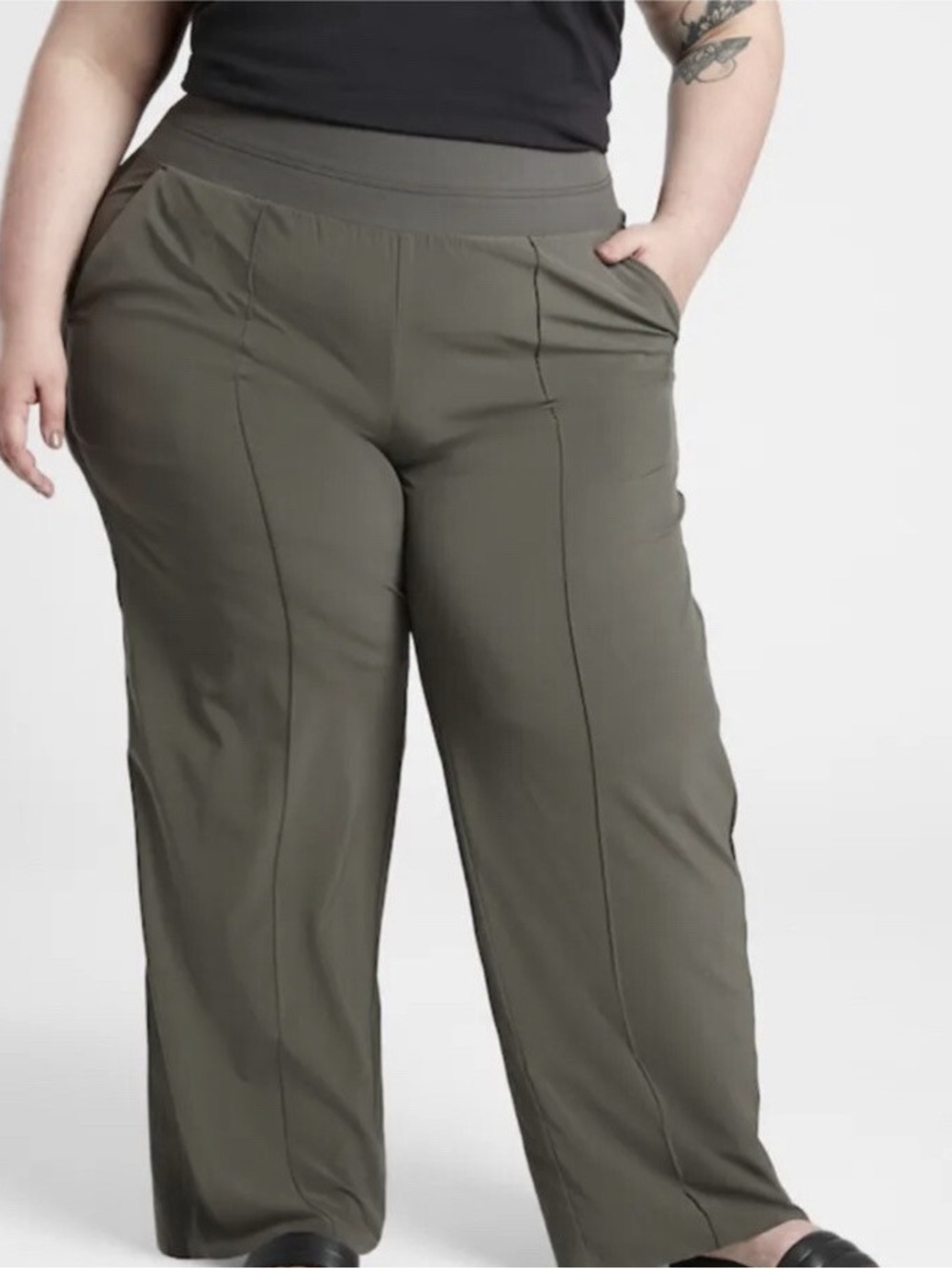 Athleta Olive Green Nolita Wide Leg Pants High Rise